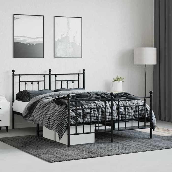 Cadre de lit métal - UU - 140x190 cm - Noir - Acier - Espace de rangement - Tête de lit - Pied de lit