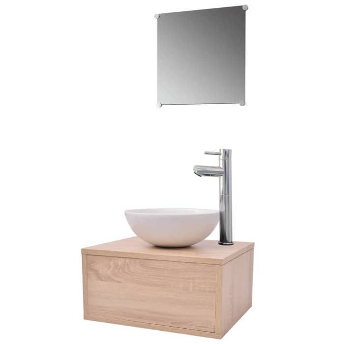 SALE 2026Meuble bas Grande Capacité/Meuble sous Vasque Beige - Meuble de salle de bain 4 pcs avec lavabo et robinet Beige 11.3 Kg