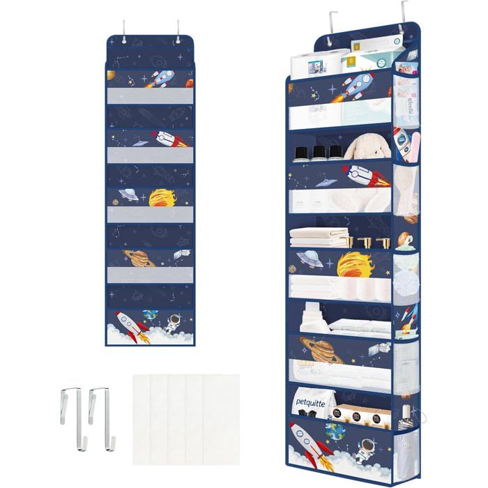 Étagère Suspendue sur Porte de Rakete Bleu à 5 Compartiments Rangement Suspendu pour Jouets Couches Vêtements pour Enfants