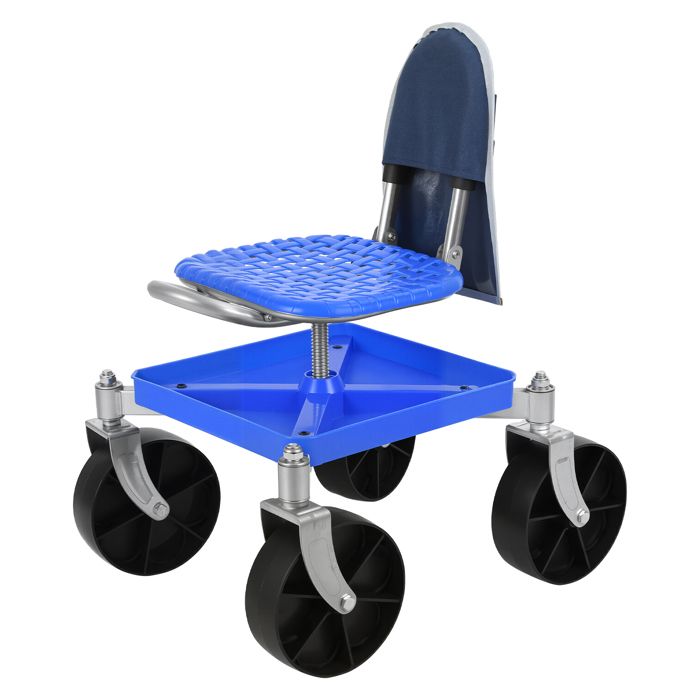 Siège de Jardin Roulant Réglable – Tabouret de Jardin avec Roues Hauteur Ajustable Plateau de Rangement et Capacité 150 kg