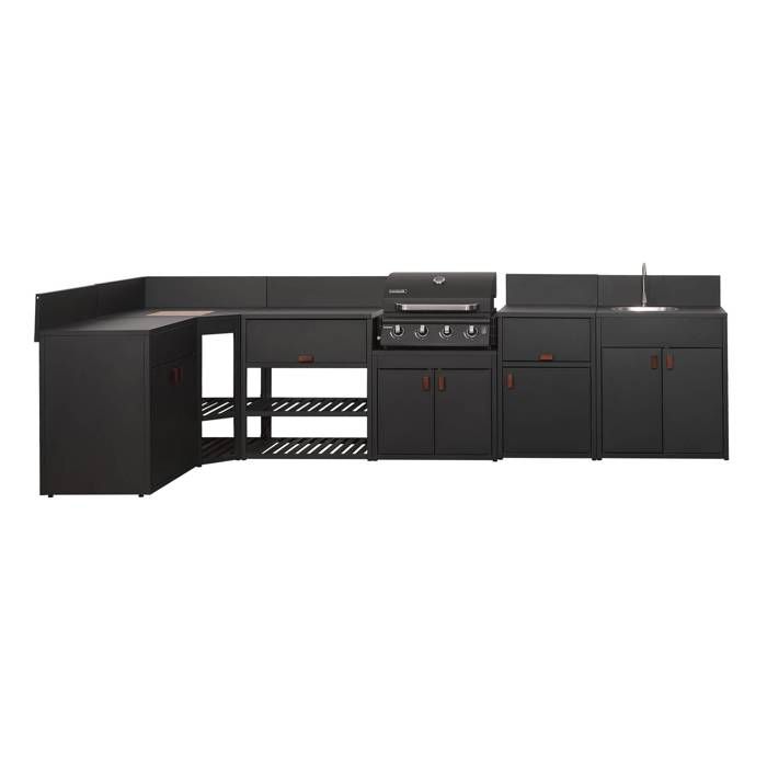 Cuisine extérieure 6 modules acier avec barbecue gaz 4 brûleurs