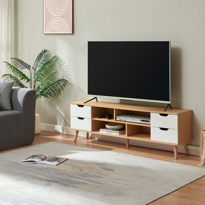 Meuble TV Bordkak 140 x 30 x 45 cm effet chêne blanc