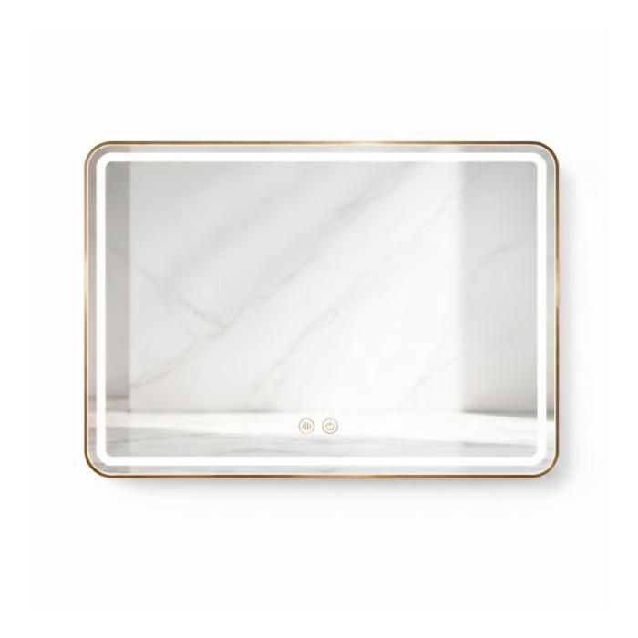 Miroir LED rectangulaire - OTITEC - 80x60 cm - Double éclairage LED - Or - Fonction anti-buée - IP44 Miroir LED rectangulaire - OTITEC - 80x60 cm - Double éclairage LED - Or - Fonction anti-buée - IP44