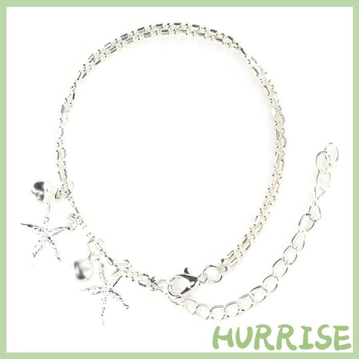 Bracelet de cheville de plage en forme de cloche détoile de mer double couche bijoux en argent pour vêtements de plage et de bord