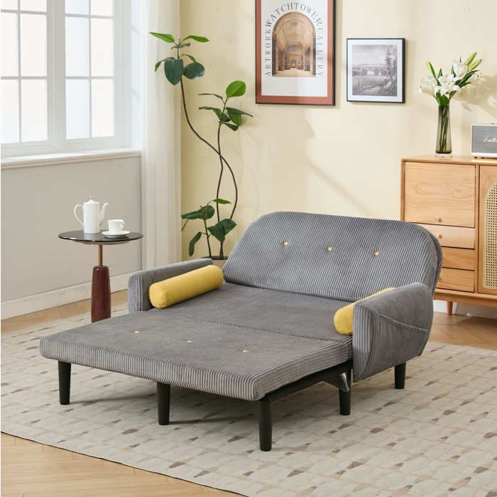Canapé convertible dossier réglable fauteuil lounge ou lit banquette 2 coussins velours côtelé gris