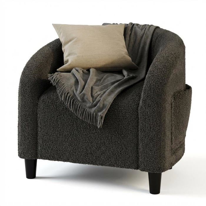 Fauteuil ergonomique - LUNSY - Dossier en U - Accoudoirs incurvés - Tissu doux ou bouclé - 71 cm de profondeur