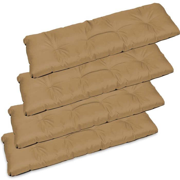 4 x Coussin pour Banc de Jardin - SuperKissen24. - Intérieur/Extérieur - Imperméable - 120x38 cm - Beige