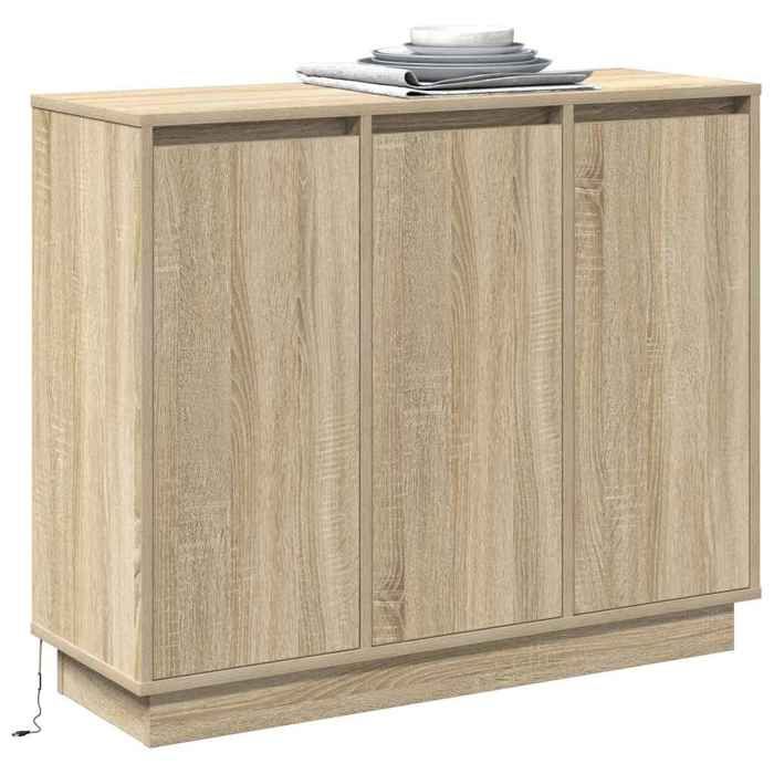 Bahut/Commode couloir - Beige SWEETY Buffet LED - pour Rangement - Chêne Sonoma 90x32x75cm - bois dingénierie CL49646137639