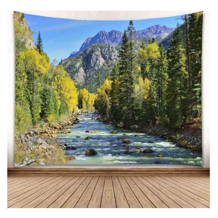 Tapisserie murale Forêt montagneuse Paysage nature Sapin vert 230x180 cm pour chambre à coucher salon