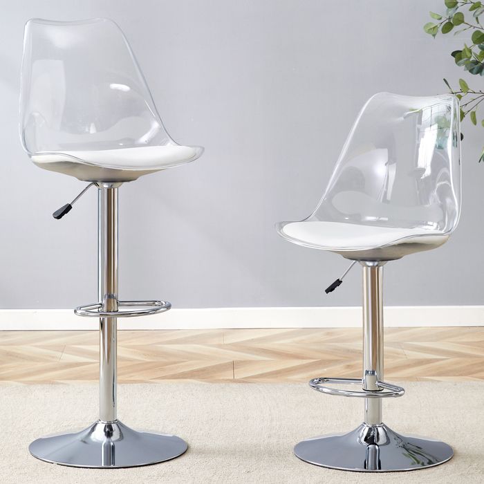 Tabourets de bar 60 à 80 cm EVRYAE - hauteur réglable et rotation 360 lot de 2 - Argent et transparent
