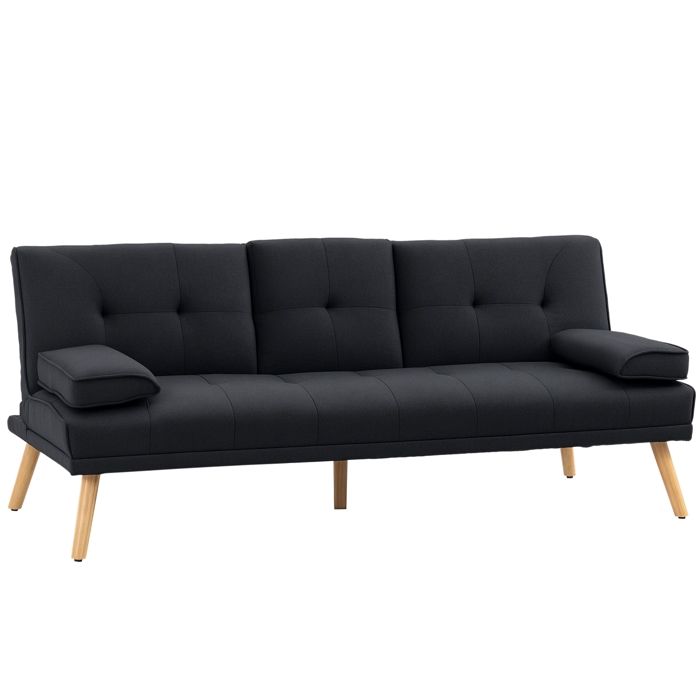 LIA Canapé convertible 3 places canapé-lit rembourré avec dossier réglable 3 niveaux 2 coussins et 2 porte-gobelets intégrés gris