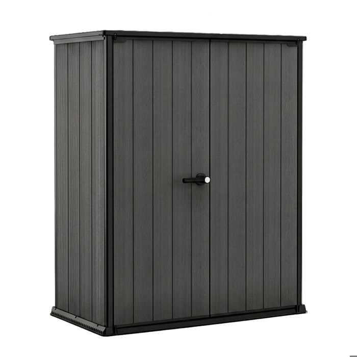 Cortina Alto - Meuble de jardin 140x73 6x170 4 cm 2 portes pour rangement d’outils finition effet bois Evotech+ en résine grise