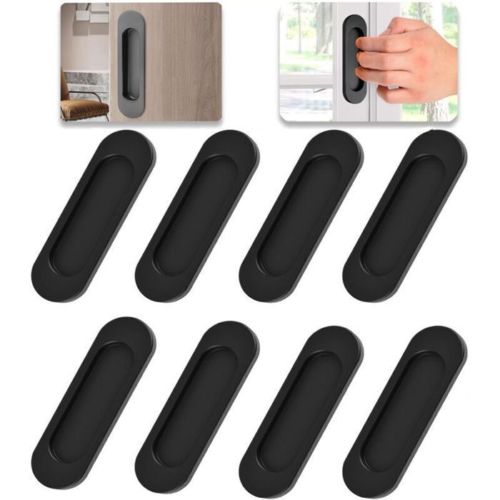 Lot de 8 Poignée de Porte Interieur Poignées Porte Coulissante Noires Ovales Auto-Aadhésives Poignée De Cuisine Sans Perçage
