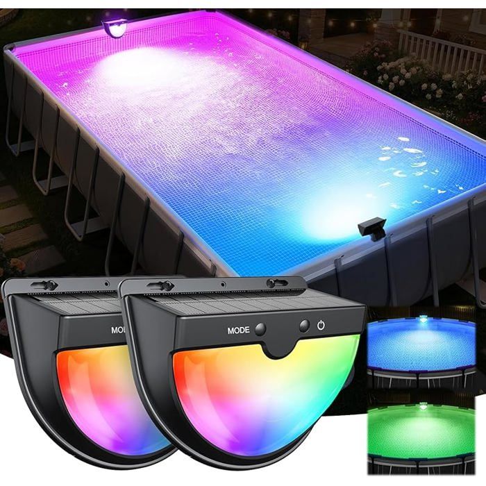Lumiere Piscine Solaire Éclairage Piscine Sans Fil pour Piscines Hors Sol Métalliques Lumiere LED Piscines avec 2 PROJECTEUR
