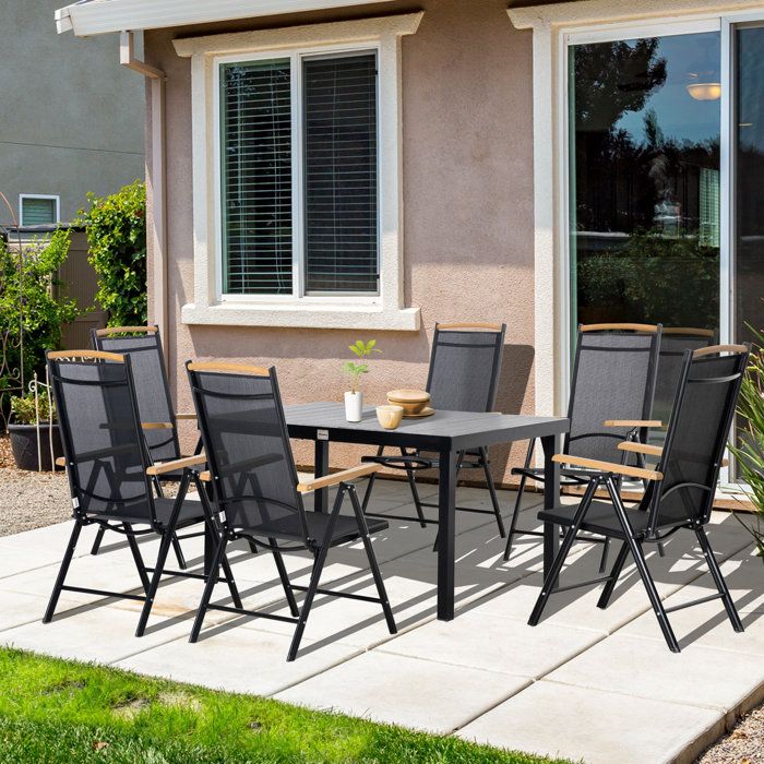Salon de jardin 6 personnes EVRYAE 1 table 140 x 90 cm et 6 chaises pliantes réglables aluminium noir