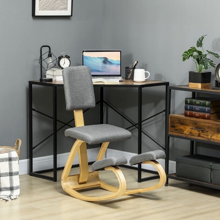 JOINERY chaise bureau ergonomique à genoux avec dossier fonction bascule bois de bouleau polyester gris 51 x 84 x 93 cm 120 kg