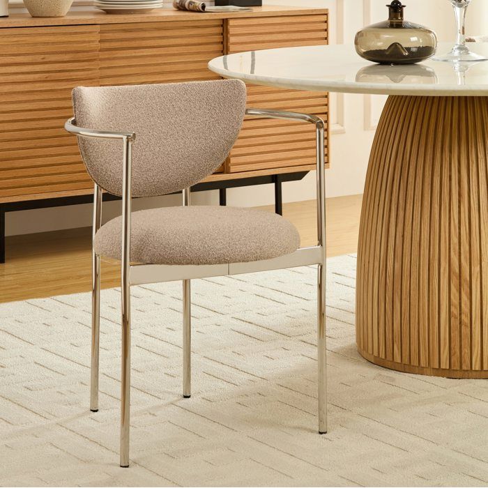 Chaises de Salle à Manger Lot de 2 avec Accoudoirs - ELVMI - Dossier Enveloppant Tissu et Inox Beige