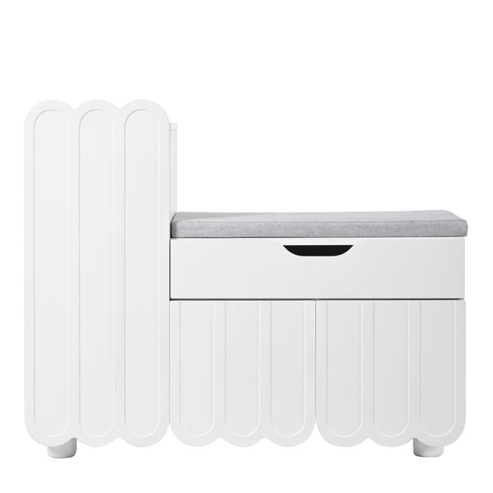 Meuble à chaussures 3 portes 1 tiroir banc rembourré grand espace de rangement pour entrée et couloir blanc Meuble à chaussures 3 portes 1 tiroir banc rembourré grand espace de rangement pour entrée et couloir blanc