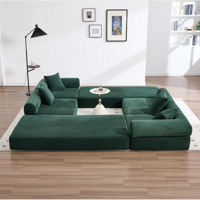 Canapé modulable 4 places avec rangement velours côtelé vert émeraude charge 300 kg à monter soi-même - UVRION