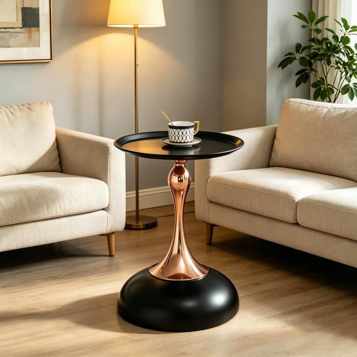 Table dappoint ronde 38 cm noire et dorée – métal design moderne 1 colis