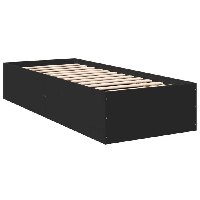 Cadre de Lit sans matelas 1 place Noir 90x190 cm en bois avec lattes de soutien et sommier à lattes inclus pour Chambre 423923