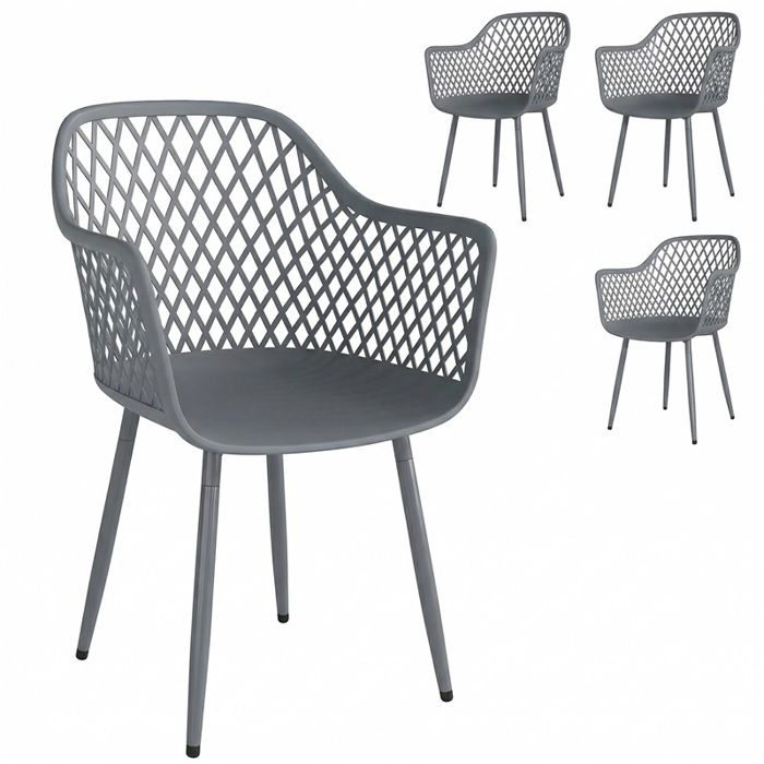 Ensemble de 4 chaises de jardin en plastique résistant aux UV avec accoudoirs et dossier 56 x 51 x 84 cm gris foncé Ensemble de 4 chaises de jardin en plastique résistant aux UV avec accoudoirs et dossier 56 x 51 x 84 cm gris foncé