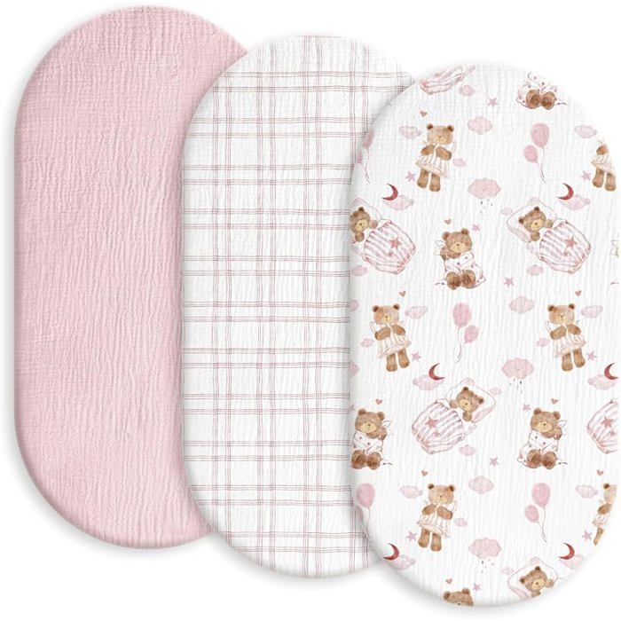 Eurpand Lot de 3 Draps Housse Bébé 83x43x10 cm Coton Mousseline Housse Matelas Landau Élastique Respirant Öko- DRAP HOUSSE MATELAS