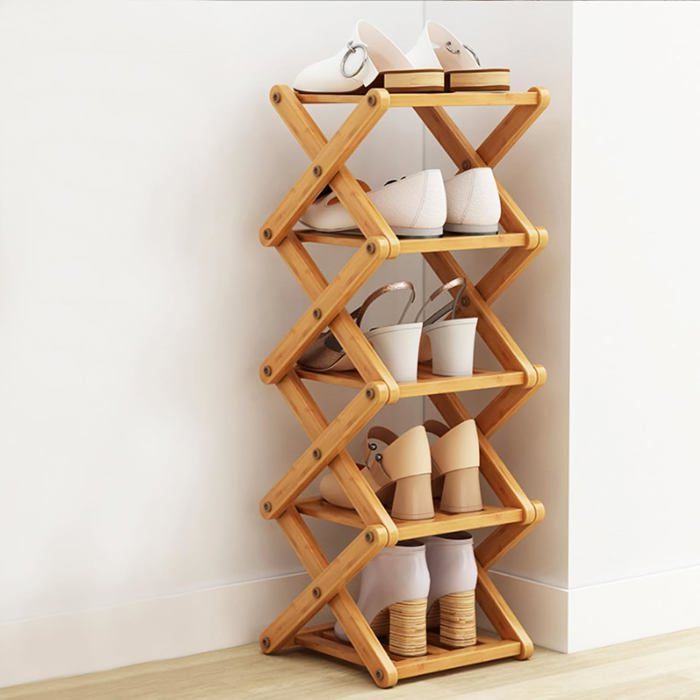 Étagère Chaussures Bambou Pliable 5 Niveaux Rangement Vertical Économiseur DEspace Pour Entrée Et Chambre