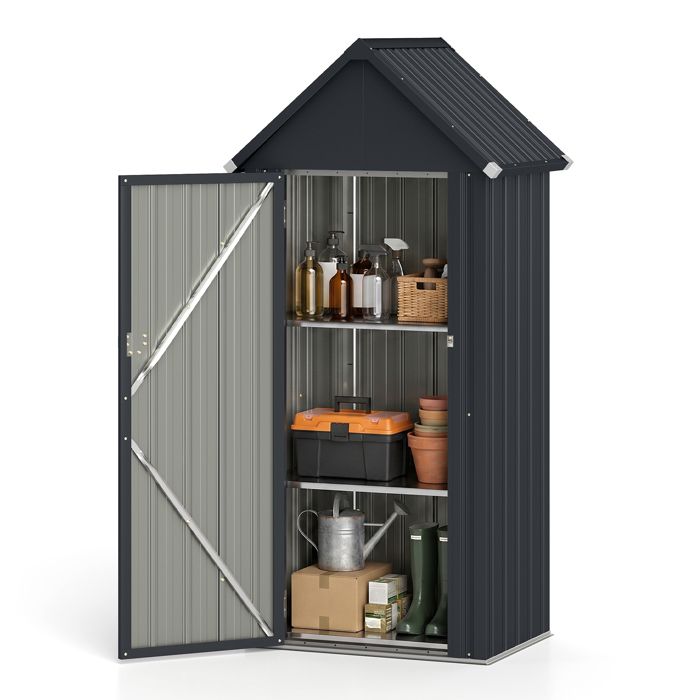 Abri de Jardin Extérieur 85x65 5x176cm COSTWAY-3 Étagères Réglables Amovibles-Toit Incliné-Porte Verrouillable-Gants-Outils-Gris Abri de Jardin Extérieur 85x65 5x176cm COSTWAY-3 Étagères Réglables Amovibles-Toit Incliné-Porte Verrouillable-Gants-Outils-Gris