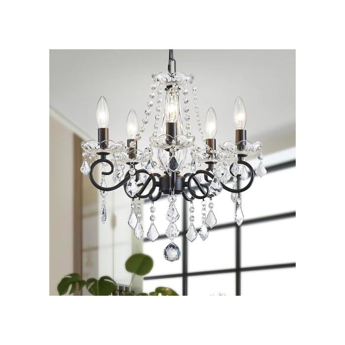 Lustre - GENERIQUE - Chandelier à bougie en cristal - Noir - Ø43×H42 cm - 5×E14
