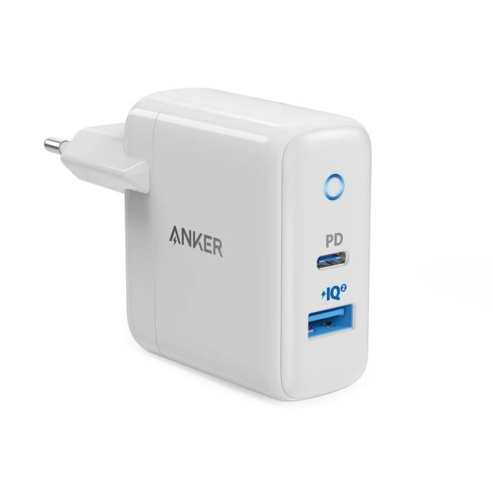 ANKER CHARGEUR POWERPORT PD USB-C18W + USB-A15W BLANC