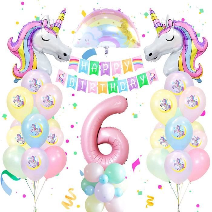 Licorne Decoration Anniversaire Fille 6 an, 6 Ballon Anniversaire