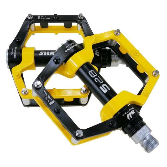 Noir jaune Pedales De Vtt A Roulements Scelles Accessoires De Cyclisme A Plate forme Large Cdiscount Sport