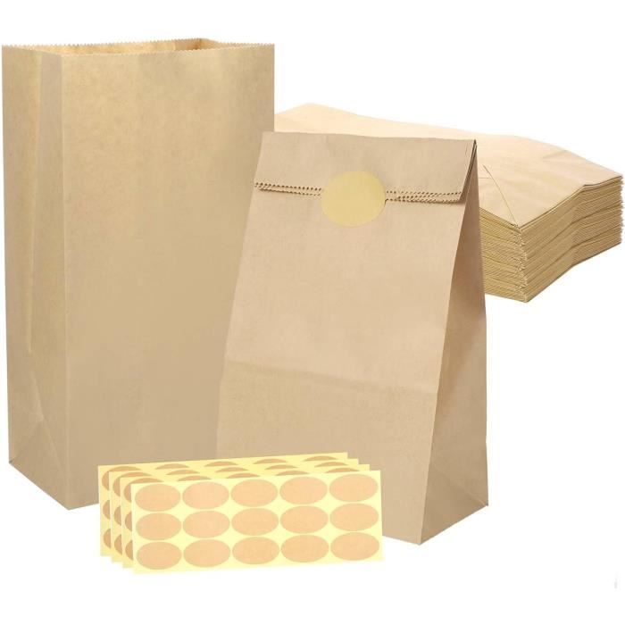 50 pcs sac en papier kraft, 13 x 24 x 8 cm pochette cadeau kraft sachet cadeaux sacs papier avec 60 autocollants pour calendr[s3592]