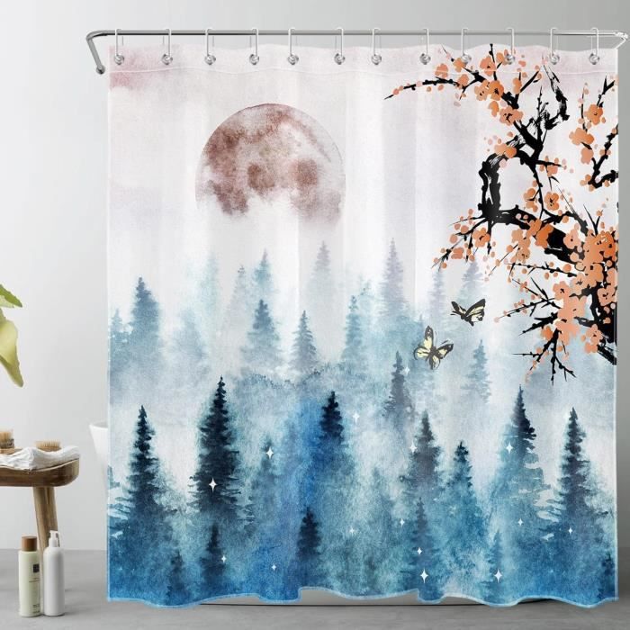 Rideau De Douche Motif Loup Et Lune – 180 X 180 Cm, Polyester Imperméable, Anti-moisissure, Avec 12 Crochets - 10