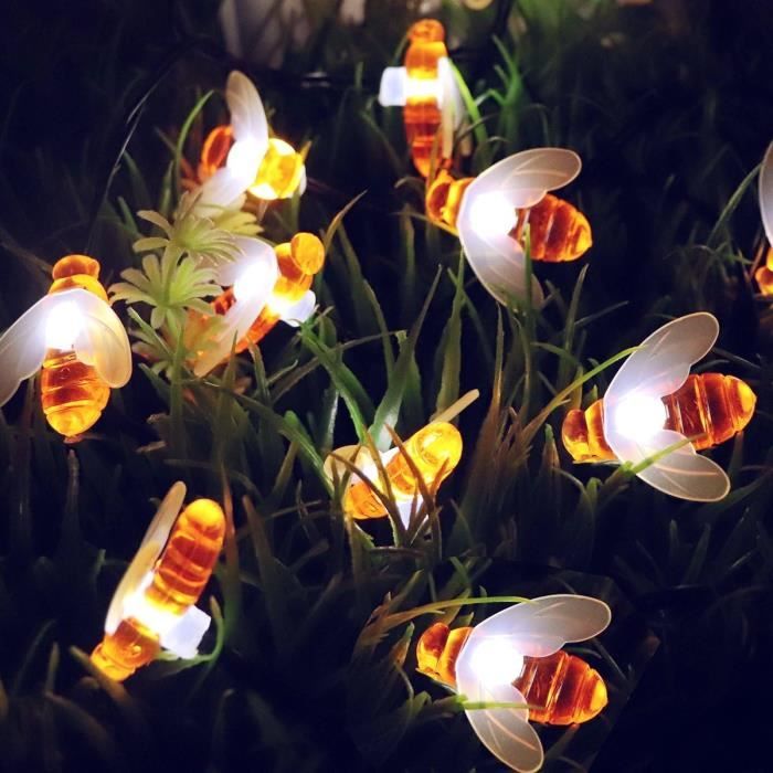 guirlande lumineuse exterieur solaire led abeille blanche - beroica - 6m - 30 ampoules - 8 modes