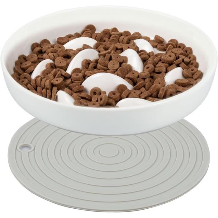 Gamelle anti-glouton pour chat - Céramique - Surélevée - Surface lisse - Blanc