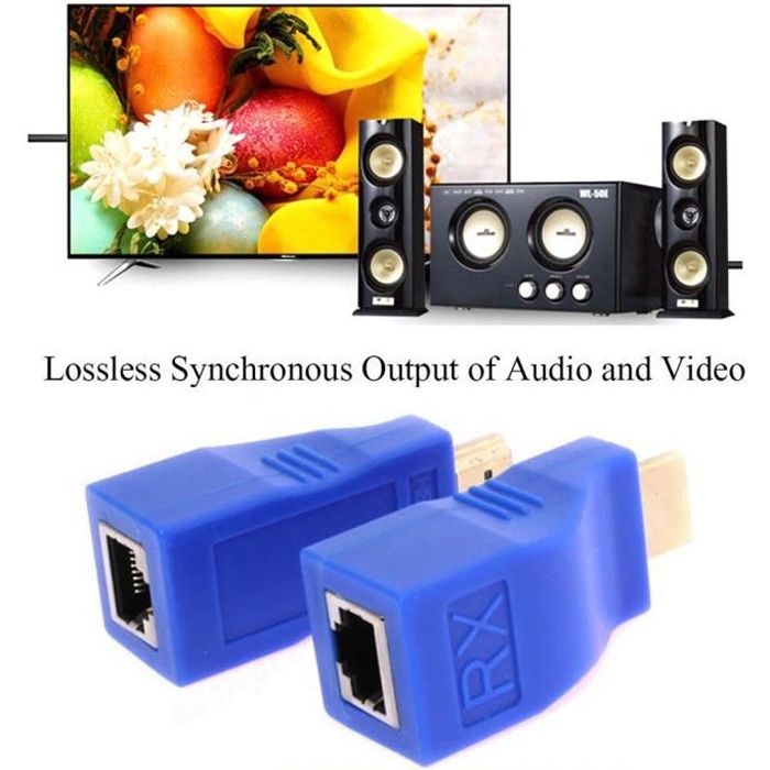 9€13 sur 2pcs 1080P HDMI Extender à RJ45 sur Cat 5e / 6 LAN réseau Ethernet  Adaptateur bleu - Câbles vidéo - Achat & prix