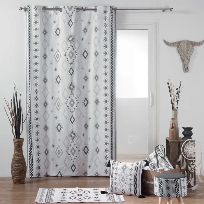 Rideaux Oeillet Blanc Et Gris