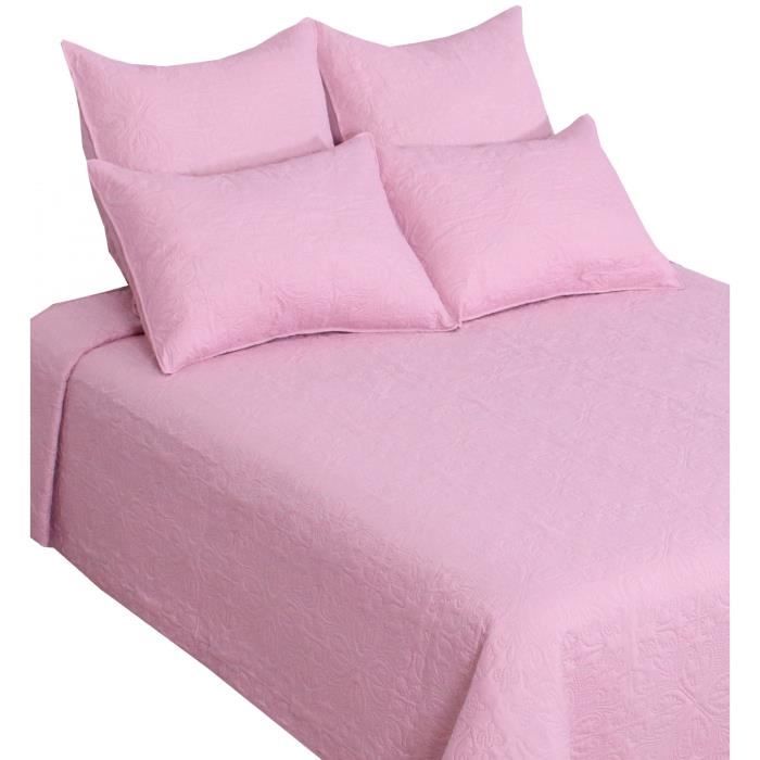Couvre-lit Boutis L'ATELIER 240x240cm + 2 Taies D'oreiller - Rose - Qualité Shabby Chic