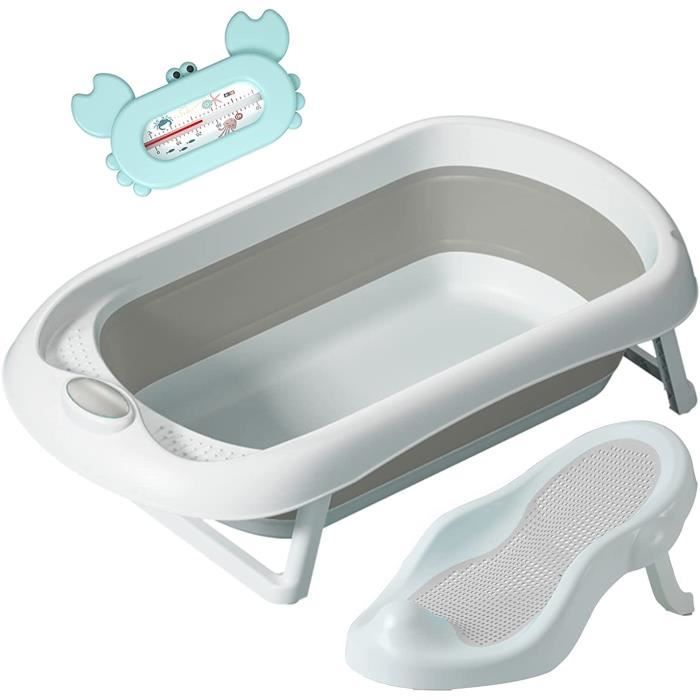 Support Baignoire Nouveau-né OHMG Avec Support - 82cm, Transat Intégré, Thermomètre Couleur, 0-3 Mois Baignoire Bébé Pliable