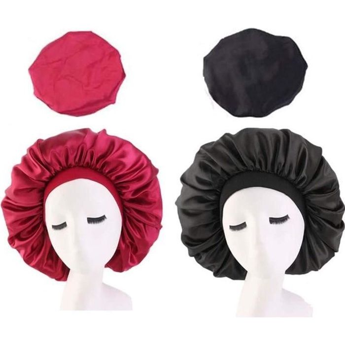 2 PCS Bonnet Satin Cheveux Nuit Soie Élastique Réutilisable Pour Femmes（Noir，Caf