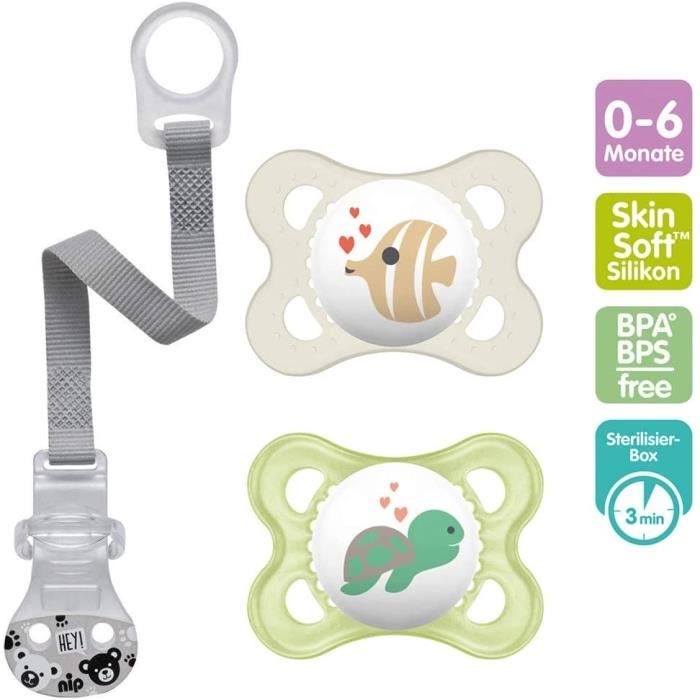 MAM Original Pure Night Lot de 2 tétines pour bébé de 16 mois et plus,  durables et bio-renouvelables, tétine en silicone SkinSoft, tétine