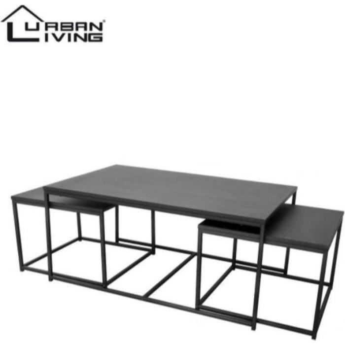 table basse et 2 tables d'appoint urban living - structure en métal - design industriel - noir