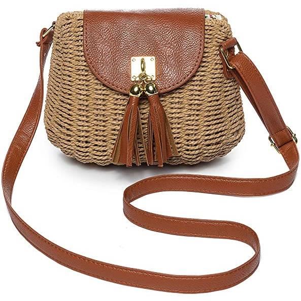 Sac à Main en Paille avec poignée sur Le Dessus pour Femme Idéal pour la Plage Les Voyages et lutilisation Quotidienne