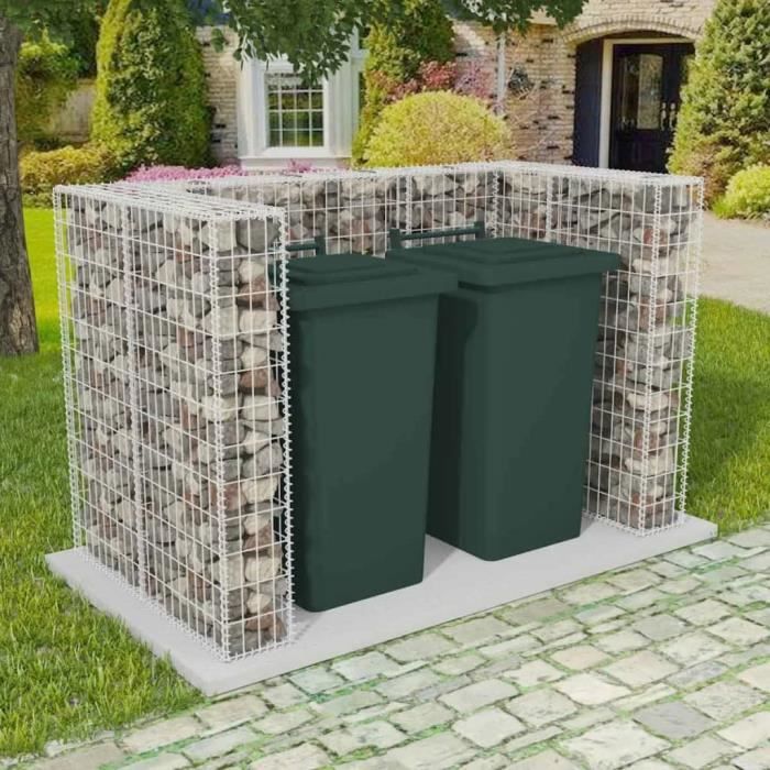 Mur en Gabion et Abri de Poubelle Cadre à Gabion de Poubelle Double Acier 180 x 100 x 120 cm