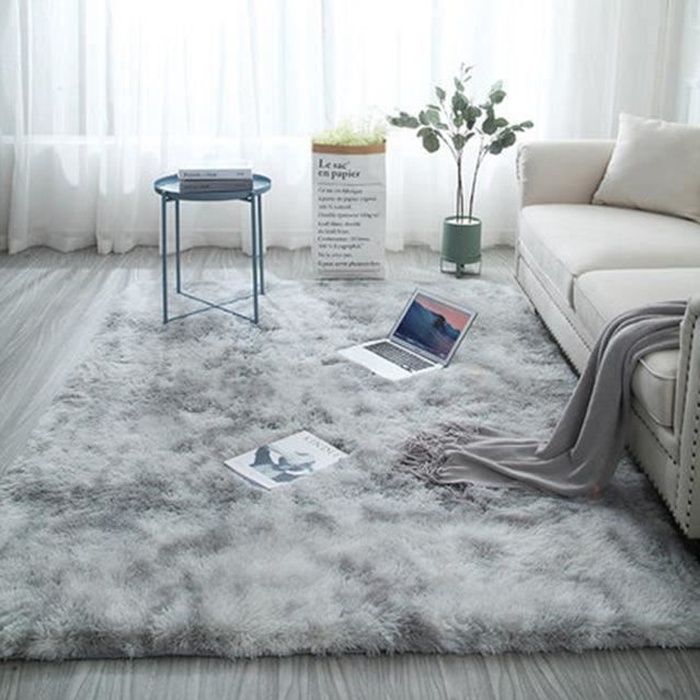 Tapis de salon rectangulaire 160 x 230 cm gris lait poils courts lavable en machine