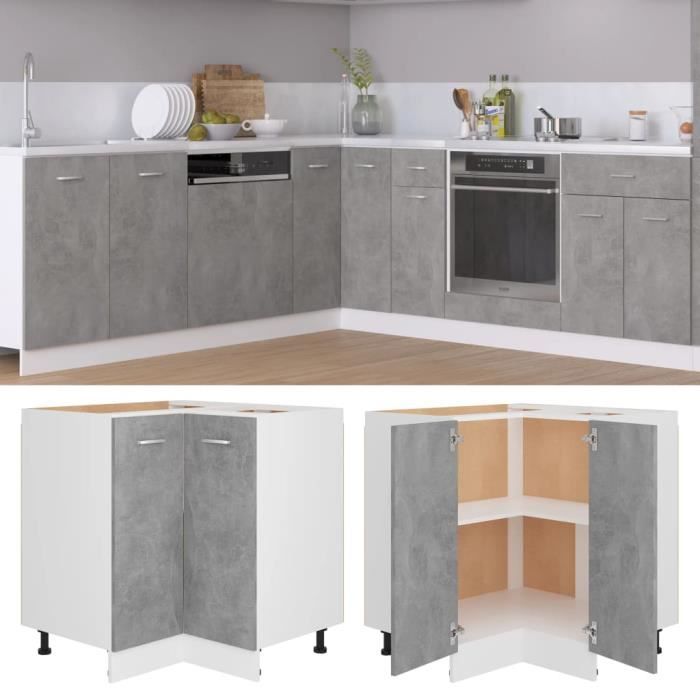 69722HOME NEW•) Jills Buffet Bas haut de cuisine unique Armoire Commode plancher dangle Gris béton 755x755x805 cm Aggloméré