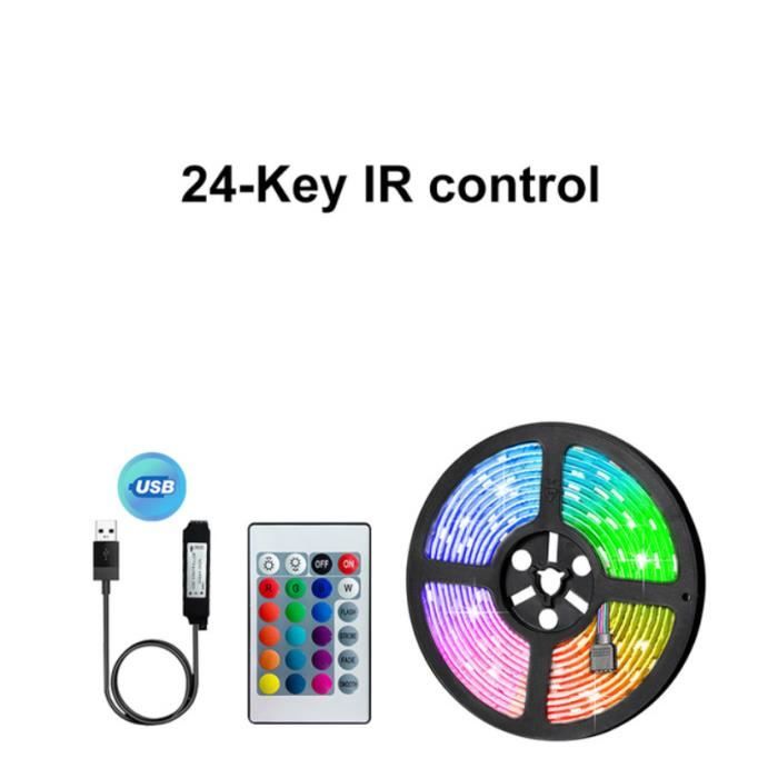 Bandeau LED RGB Autocollant 5 Mètres - Alimentation USB 5V + Télécommande + Bluetooth - Multicolore
