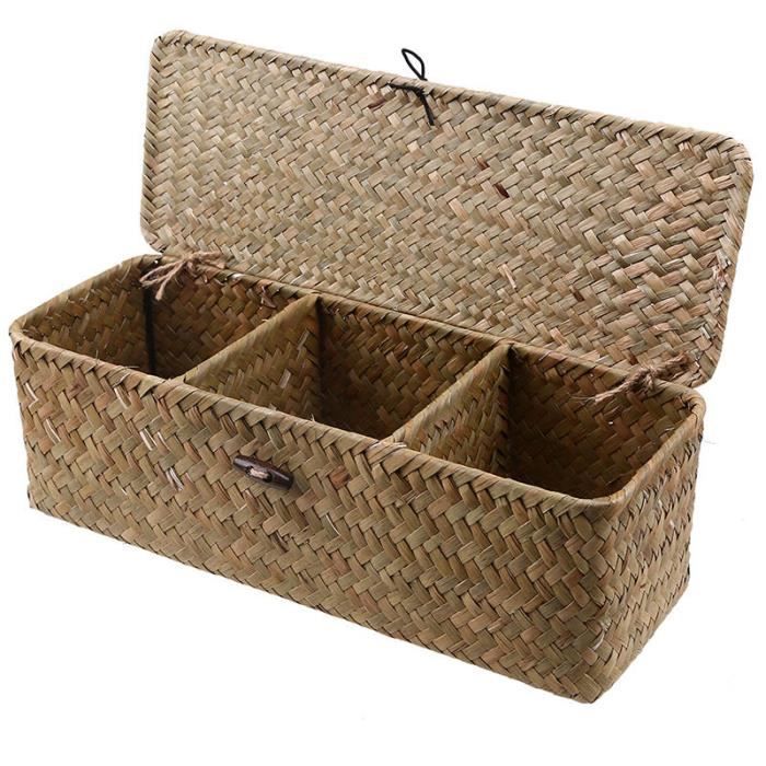Panier De Rangement Tissé à La Main Rectangulaire Pliable - Organisateur Fil De Glace Noir